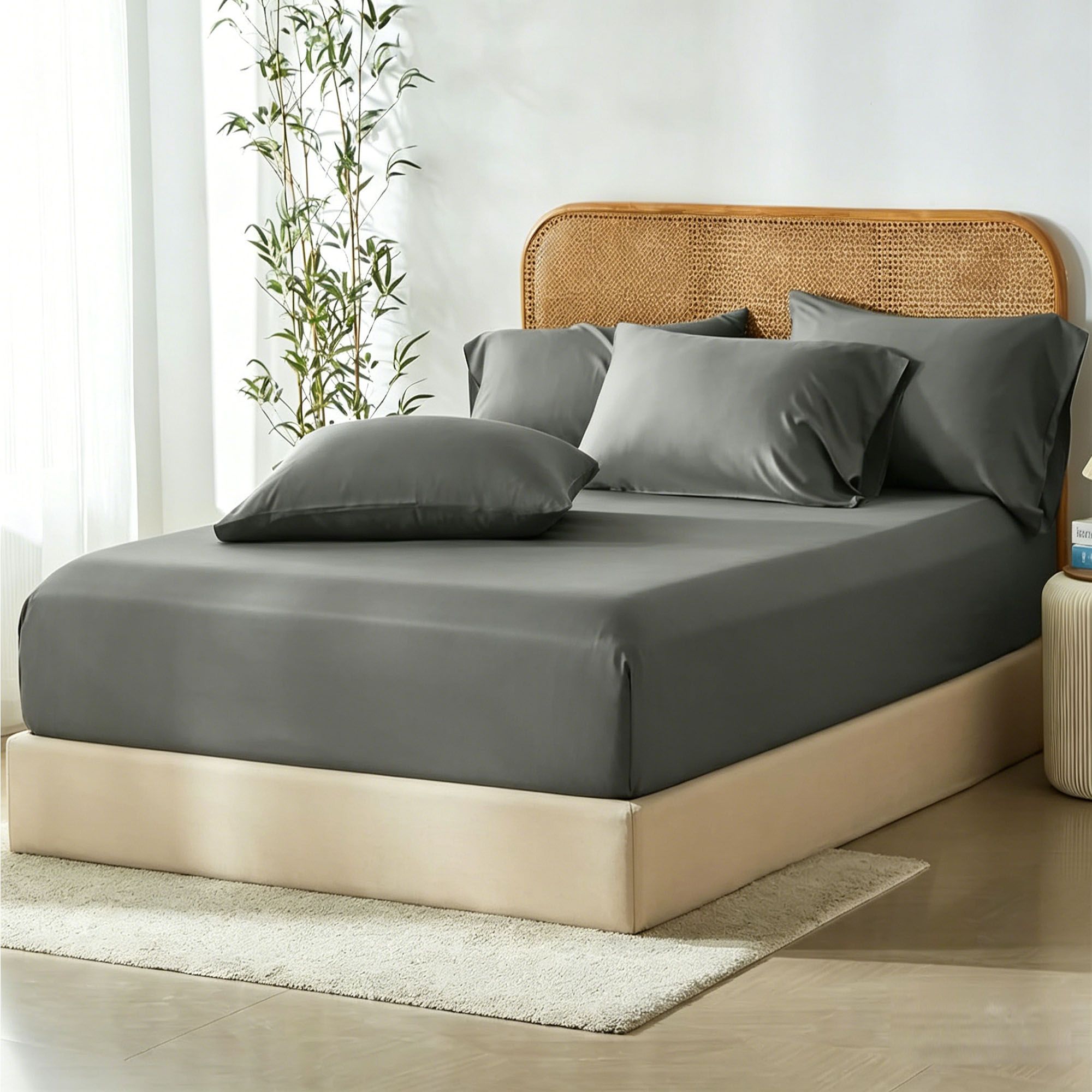 2 Piece Hotel Bamboo Cooling Fitted Sheet Set & Pillowcase -Ultra Soft 2000TC Breathable Fitted Bed Sheets V1317-ZXW9-AUKS-3JT-CL-HUI