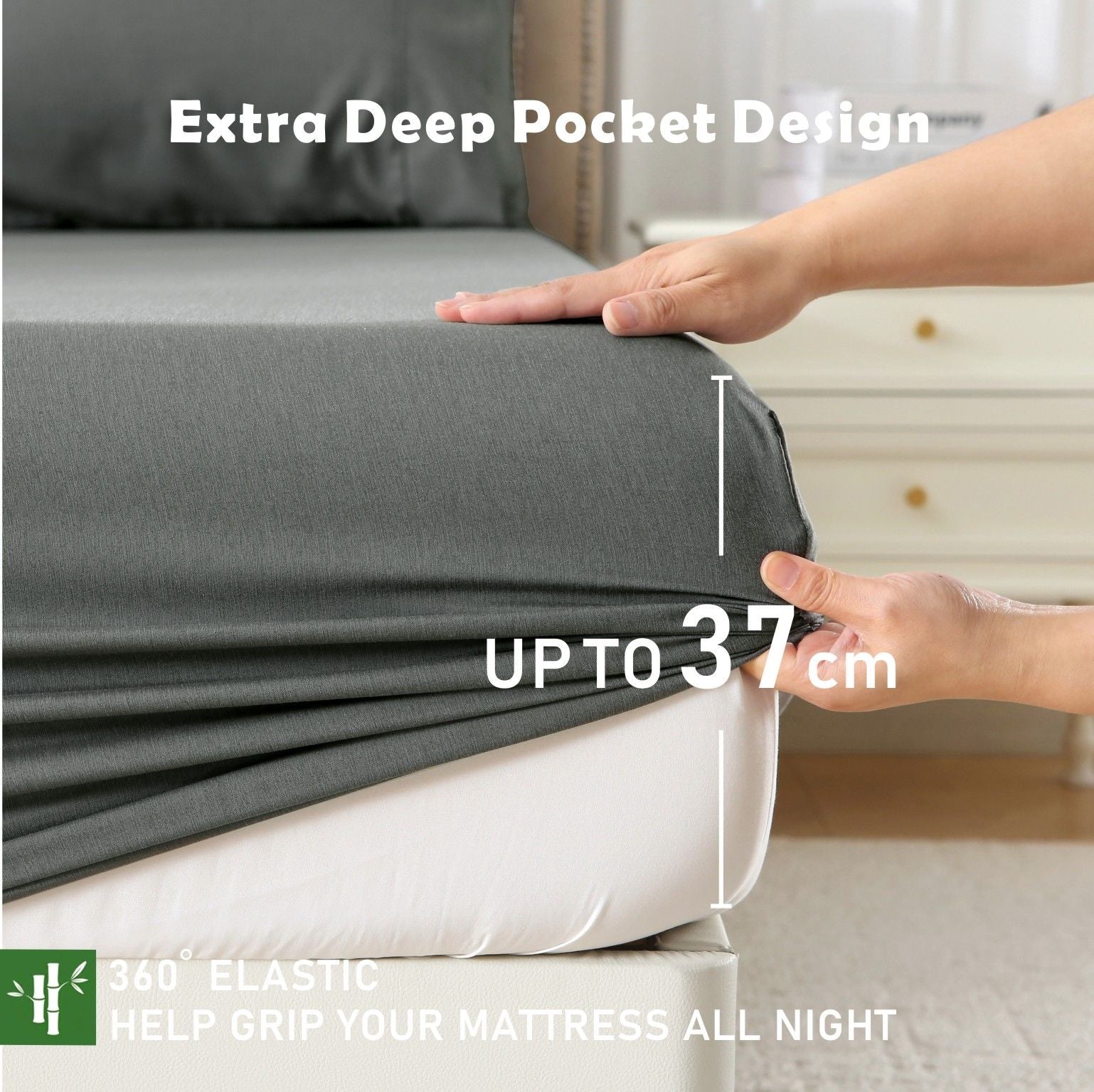 2 Piece Hotel Bamboo Cooling Fitted Sheet Set & Pillowcase -Ultra Soft 2000TC Breathable Fitted Bed Sheets V1317-ZXW9-AUKS-3JT-CL-HUI