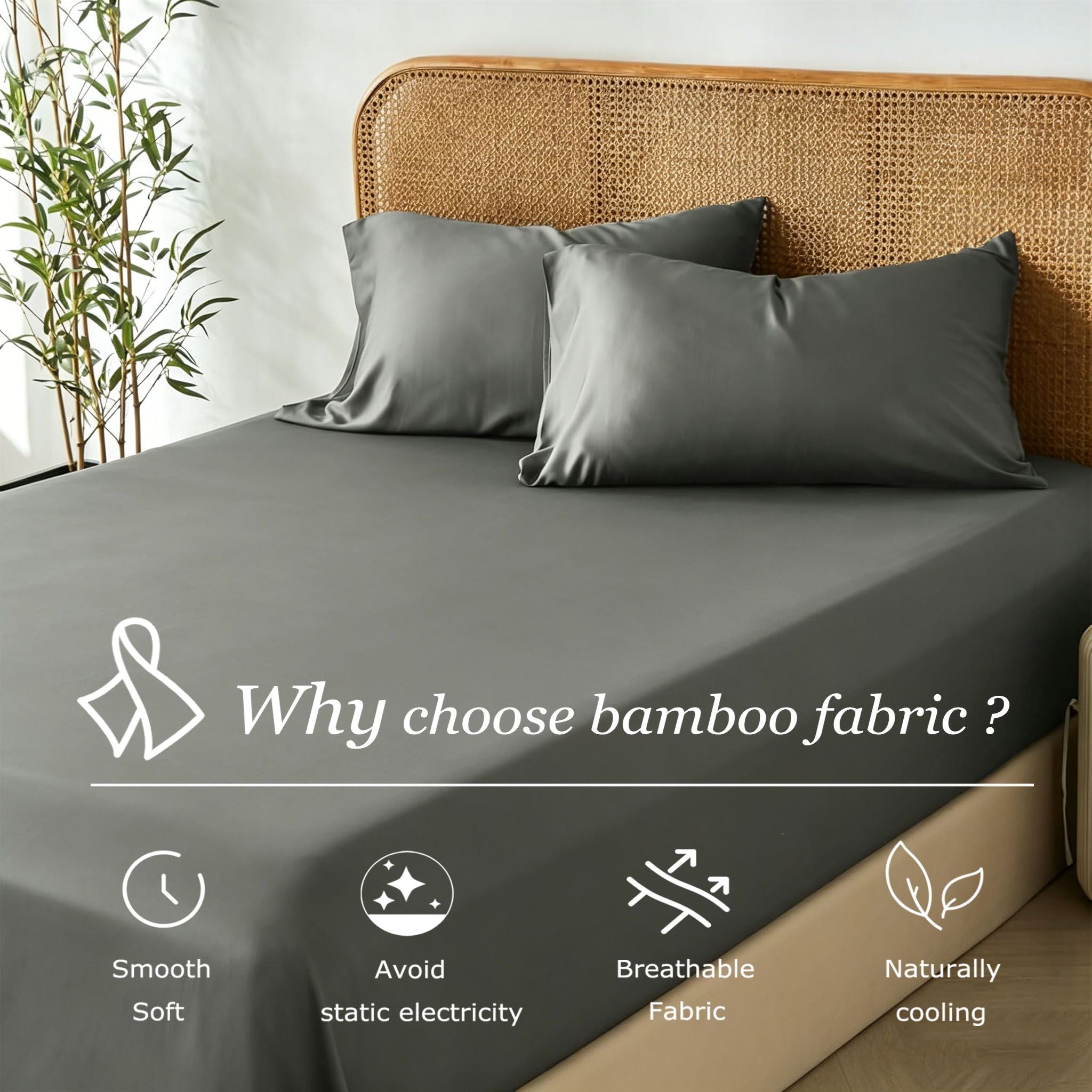 2 Piece Hotel Bamboo Cooling Fitted Sheet Set & Pillowcase -Ultra Soft 2000TC Breathable Fitted Bed Sheets V1317-ZXW9-AUKS-3JT-CL-HUI