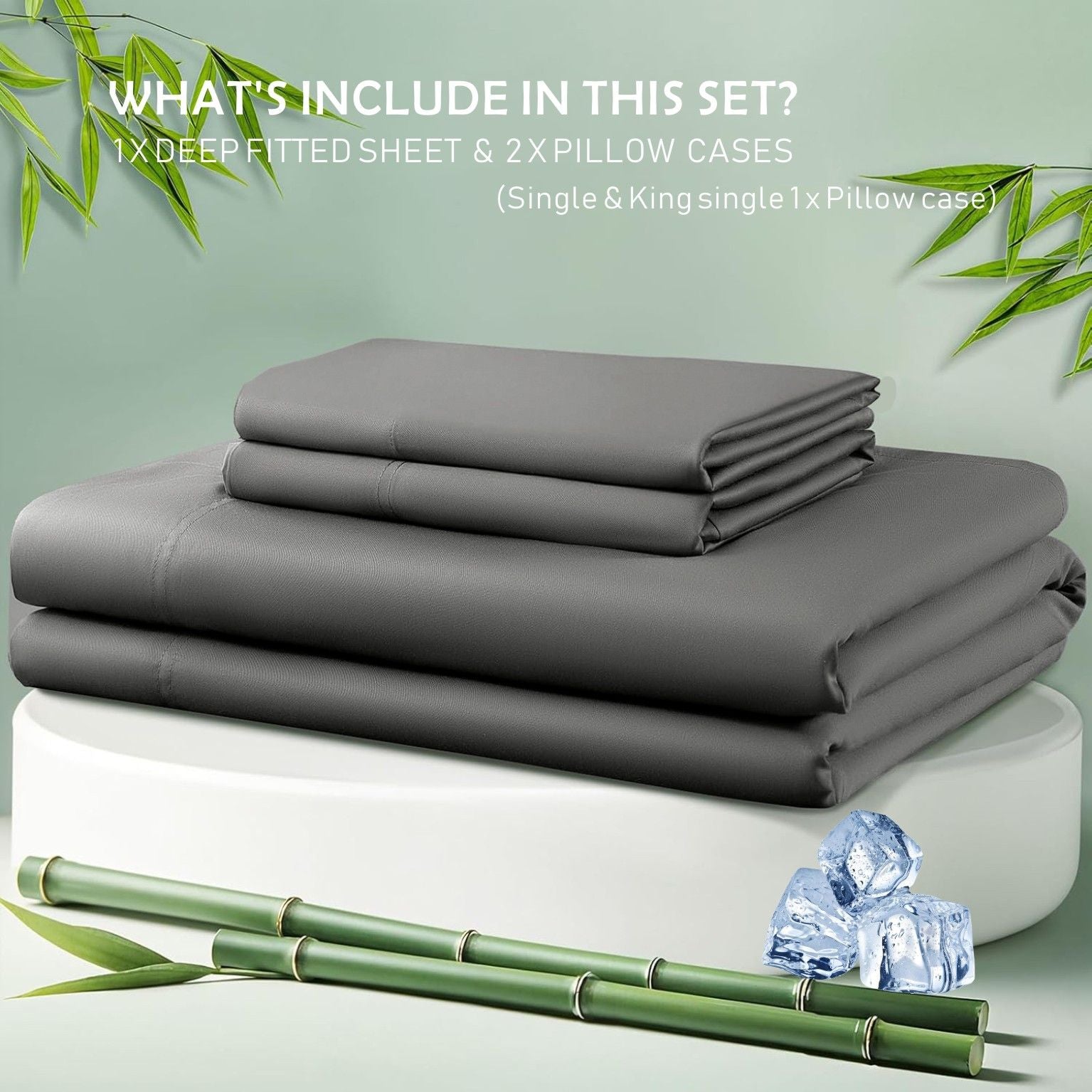 2 Piece Hotel Bamboo Cooling Fitted Sheet Set & Pillowcase -Ultra Soft 2000TC Breathable Fitted Bed Sheets V1317-ZXW9-AUKS-3JT-CL-HUI