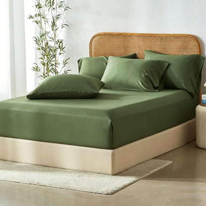 2 Piece Hotel Bamboo Cooling Fitted Sheet Set & Pillowcase -Ultra Soft 2000TC Breathable Fitted Bed Sheets Set with 37 Centimetre Deep Pocket-Cooling Sheets for Hot Sleepers(Olive green,King Single)