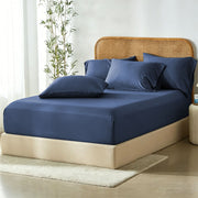 2 Piece Hotel Bamboo Cooling Fitted Sheet Set & Pillowcase -Ultra Soft 2000TC Breathable Fitted Bed Sheets V1317-ZXW9-AUKS-3JT-CL-NV