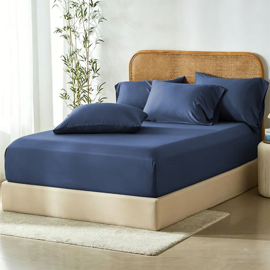 2 Piece Hotel Bamboo Cooling Fitted Sheet Set & Pillowcase -Ultra Soft 2000TC Breathable Fitted Bed Sheets V1317-ZXW9-AUKS-3JT-CL-NV