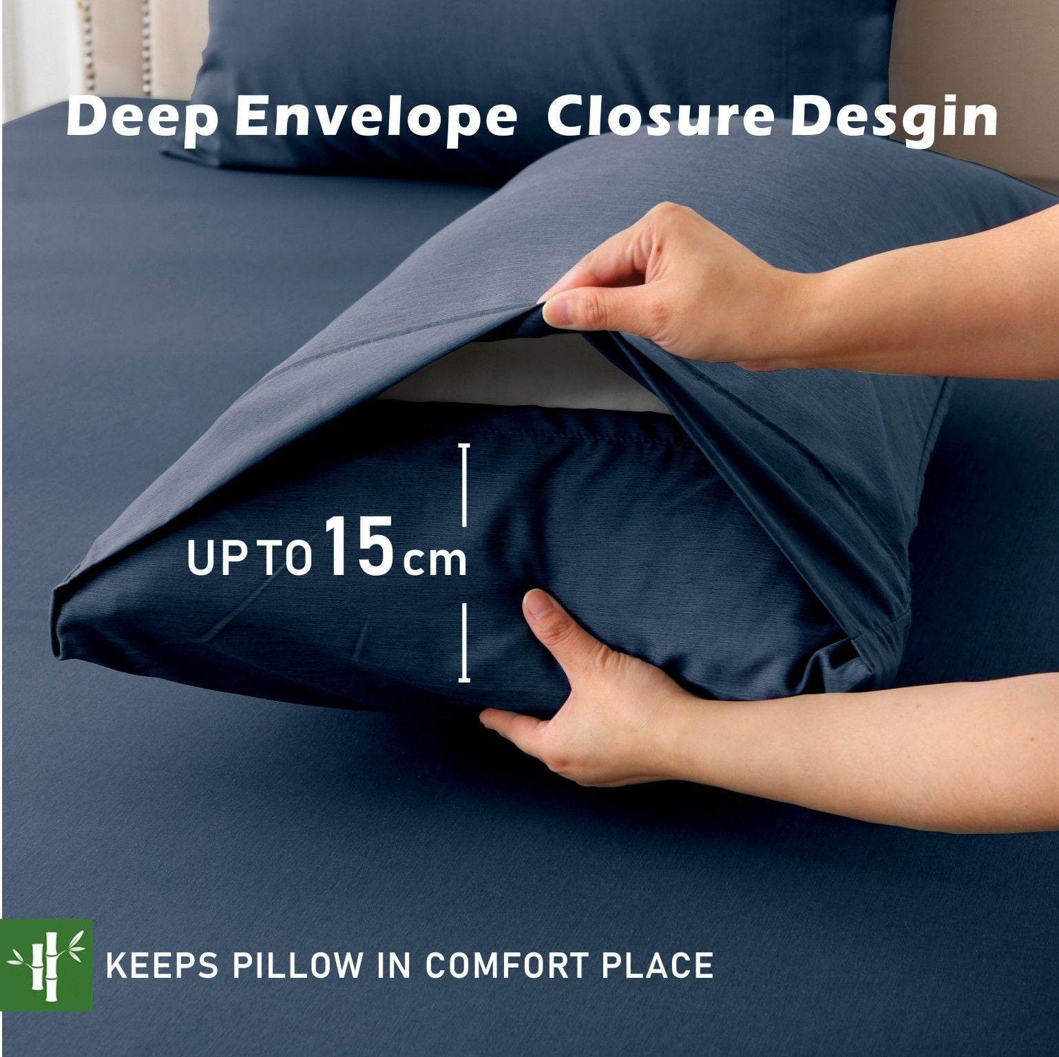 2 Piece Hotel Bamboo Cooling Fitted Sheet Set & Pillowcase -Ultra Soft 2000TC Breathable Fitted Bed Sheets V1317-ZXW9-AUKS-3JT-CL-NV