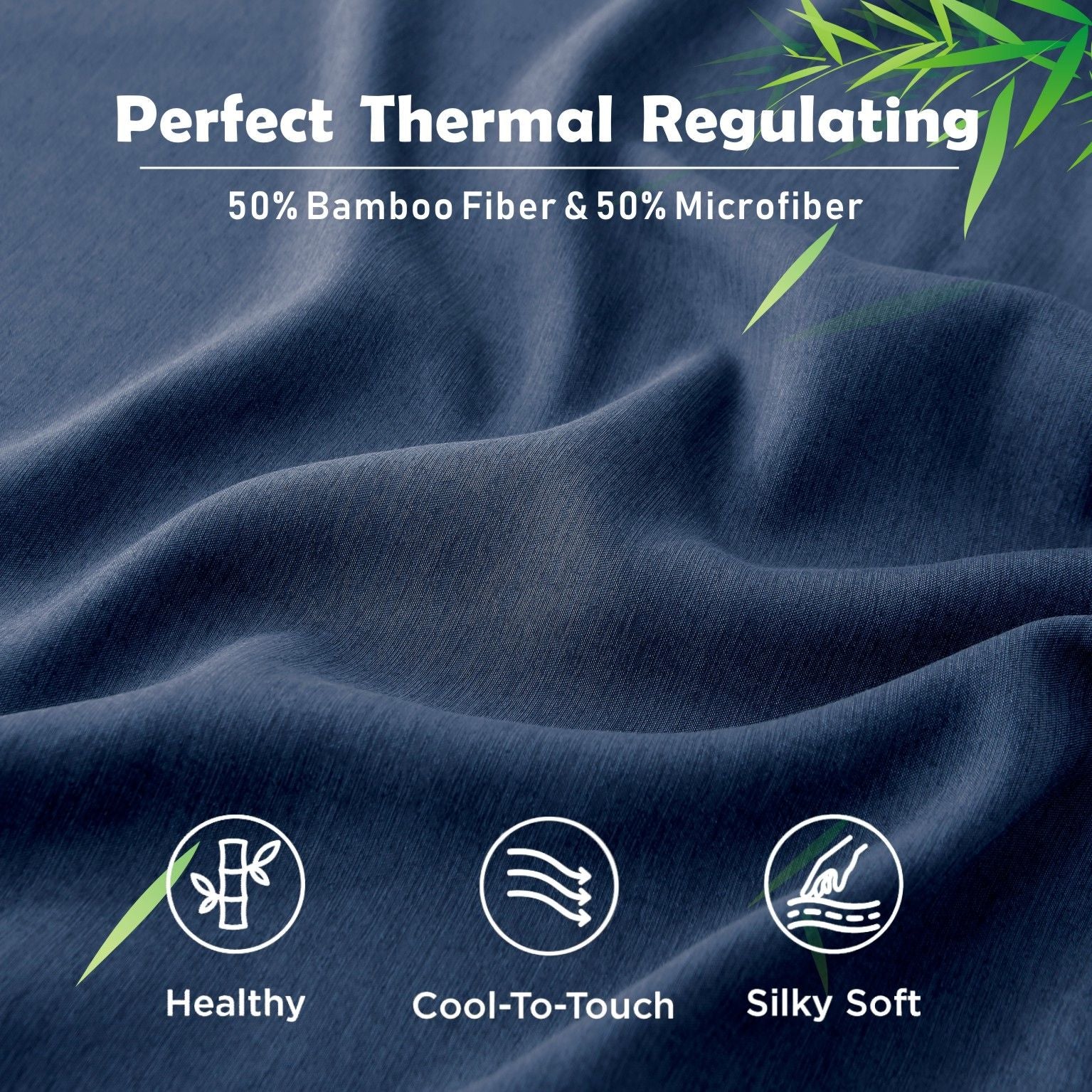 2 Piece Hotel Bamboo Cooling Fitted Sheet Set & Pillowcase -Ultra Soft 2000TC Breathable Fitted Bed Sheets V1317-ZXW9-AUKS-3JT-CL-NV