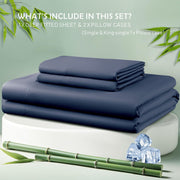 2 Piece Hotel Bamboo Cooling Fitted Sheet Set & Pillowcase -Ultra Soft 2000TC Breathable Fitted Bed Sheets V1317-ZXW9-AUKS-3JT-CL-NV