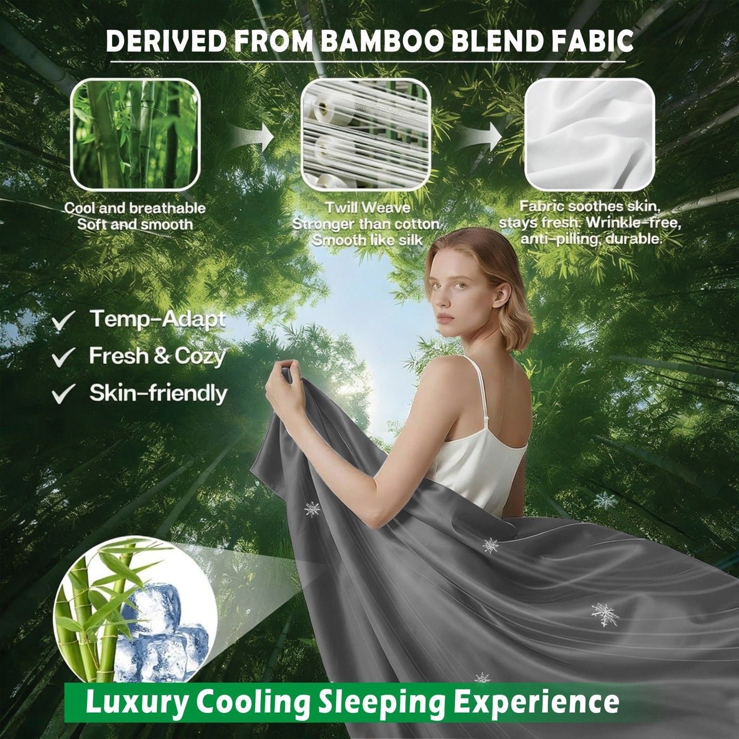 3 Piece Hotel Bamboo Cooling Sheet Set -Ultra Soft 2000TC Breathable Bed Sheets Set with 37 Centimetre Deep V1317-ZXW9-AUKS-4JT-HUI