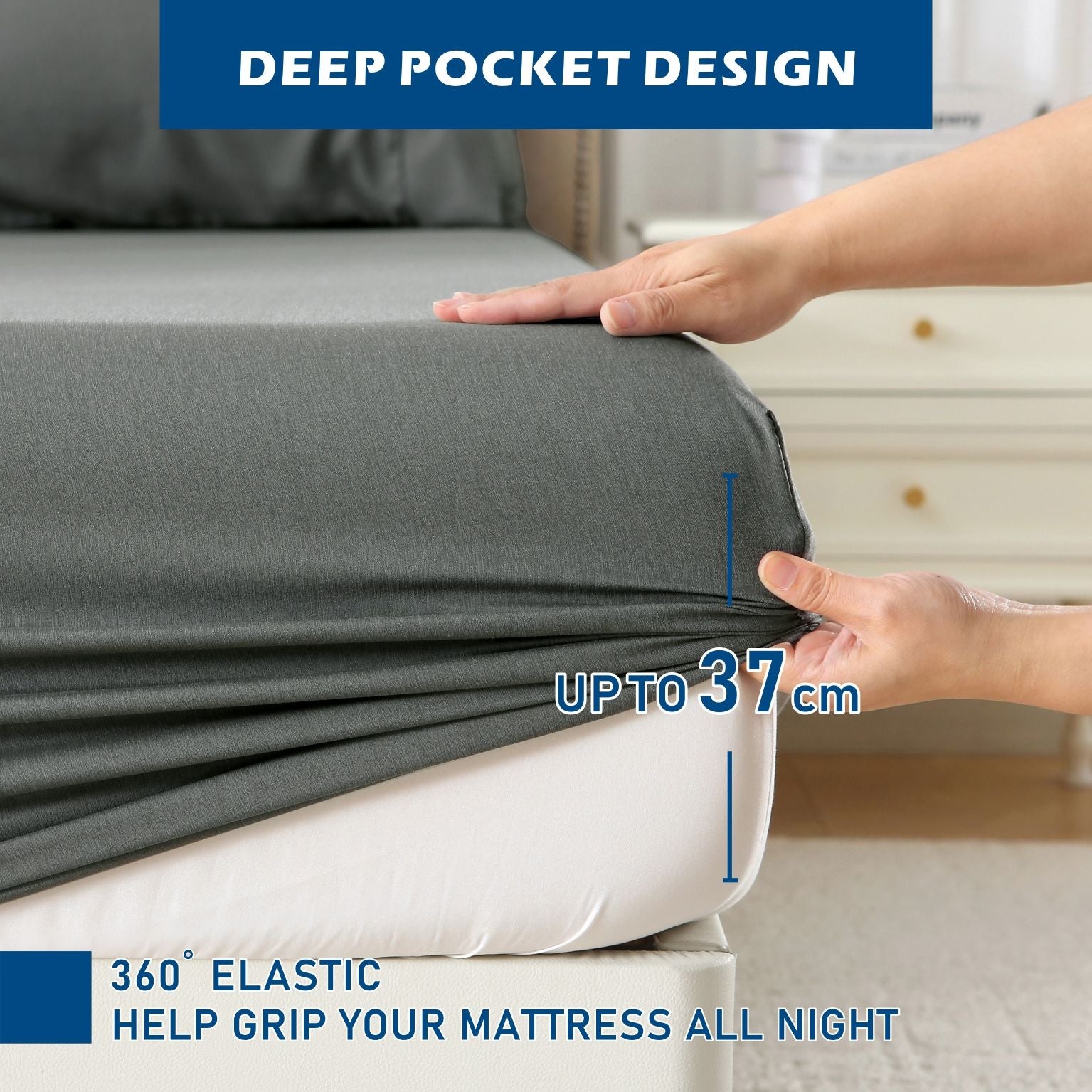 3 Piece Hotel Bamboo Cooling Sheet Set -Ultra Soft 2000TC Breathable Bed Sheets Set with 37 Centimetre Deep V1317-ZXW9-AUKS-4JT-HUI