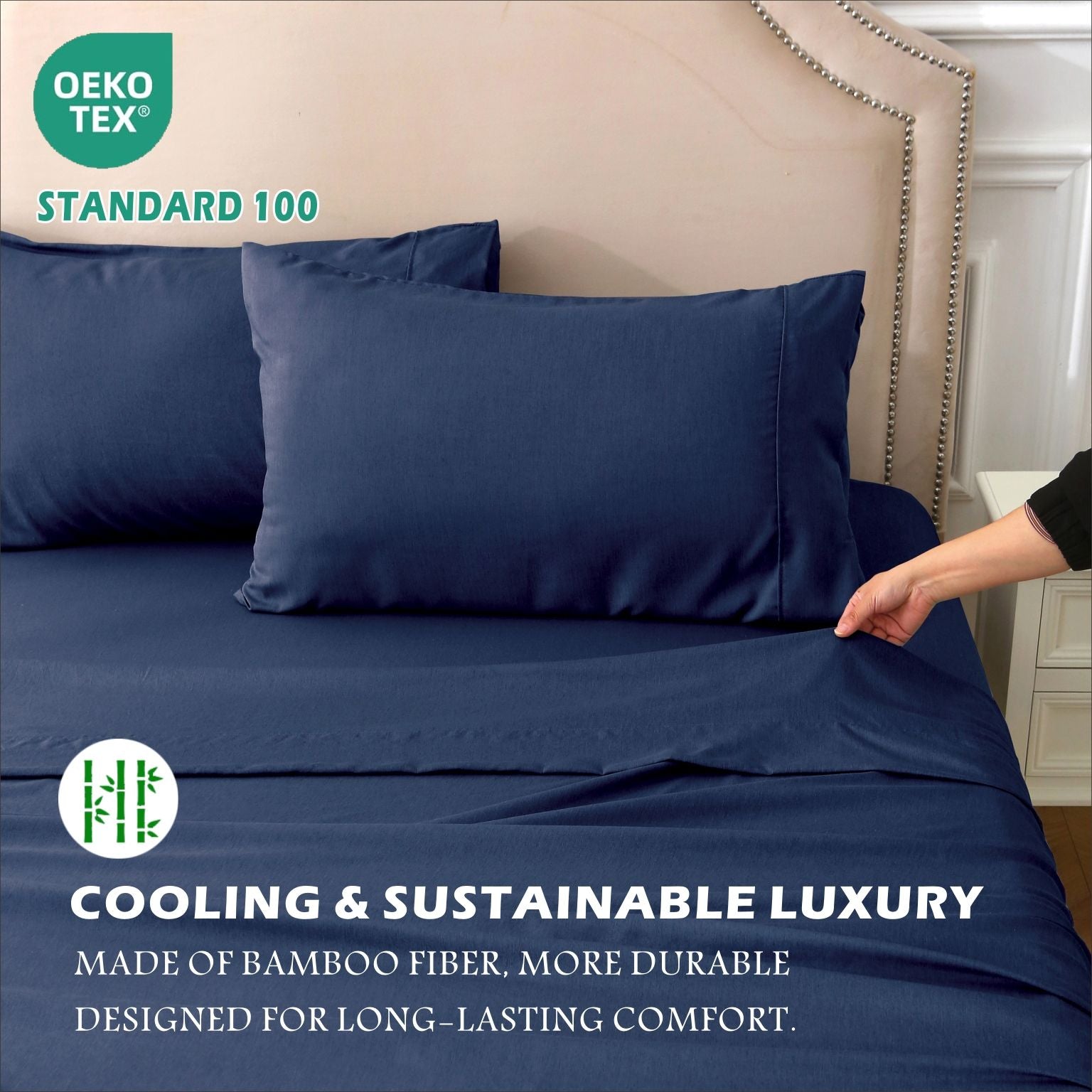 3 Piece Hotel Bamboo Cooling Sheet Set -Ultra Soft 2000TC Breathable Bed Sheets Set with 37 Centimetre Deep V1317-ZXW9-AUKS-4JT-NV