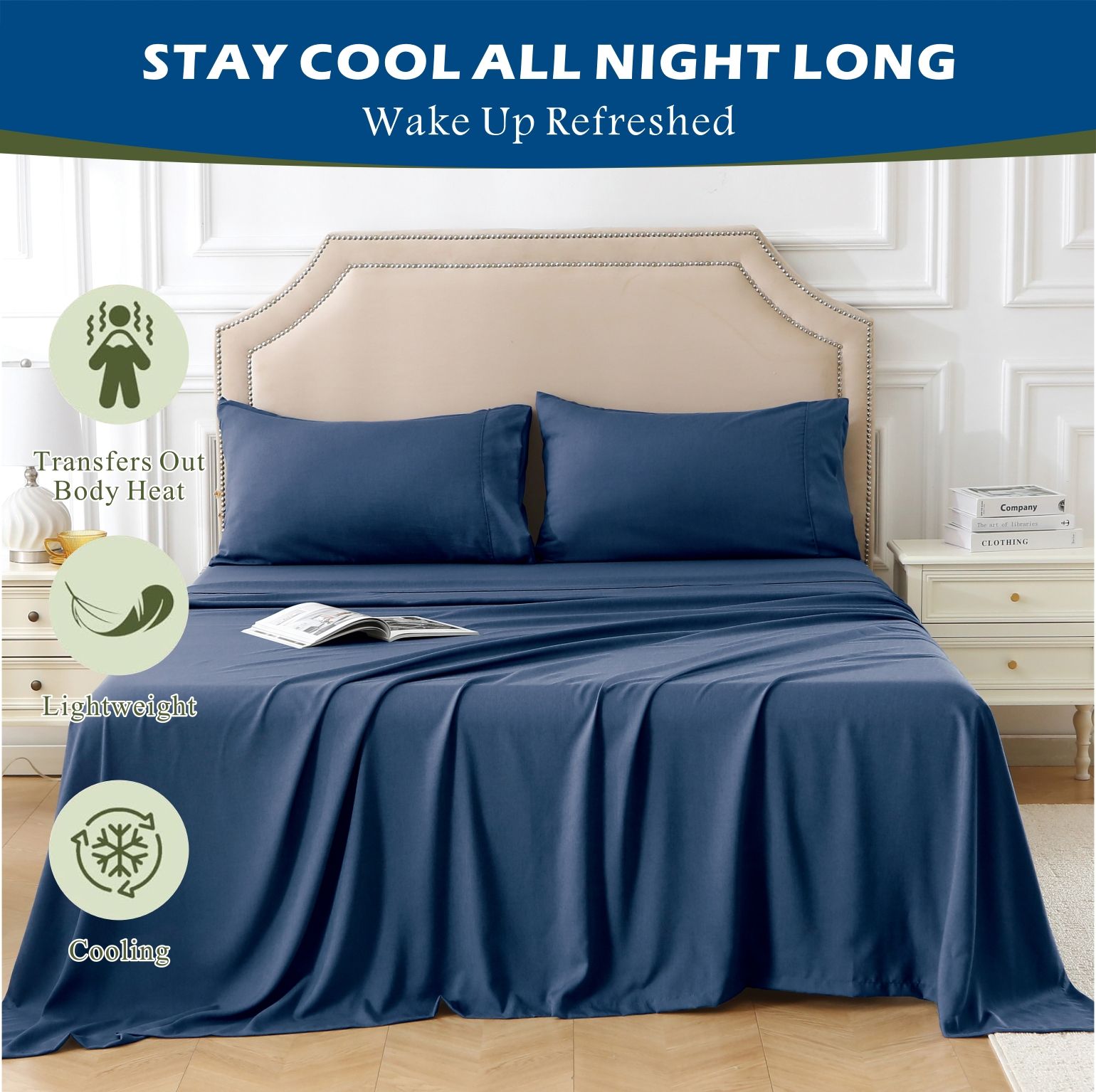 3 Piece Hotel Bamboo Cooling Sheet Set -Ultra Soft 2000TC Breathable Bed Sheets Set with 37 Centimetre Deep V1317-ZXW9-AUKS-4JT-NV