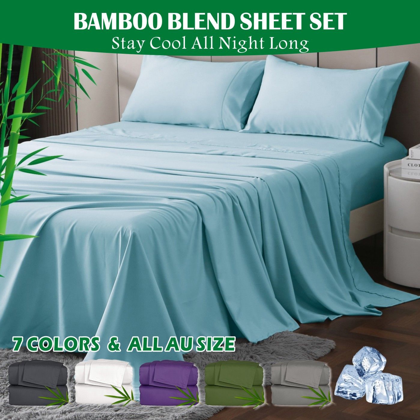 3 Piece Hotel Bamboo Cooling Sheet Set -Ultra Soft 2000TC Breathable Bed Sheets Set with 37 Centimetre Deep V1317-ZXW9-AUKS-4JT-QL