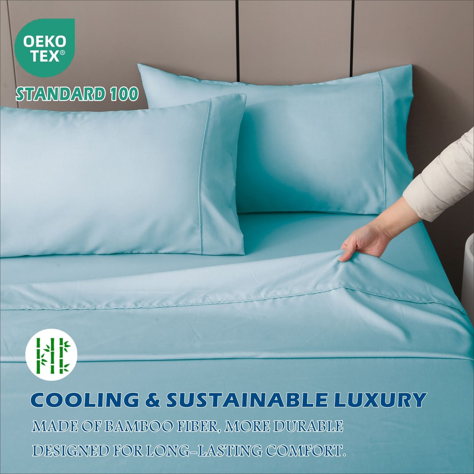3 Piece Hotel Bamboo Cooling Sheet Set -Ultra Soft 2000TC Breathable Bed Sheets Set with 37 Centimetre Deep V1317-ZXW9-AUKS-4JT-QL