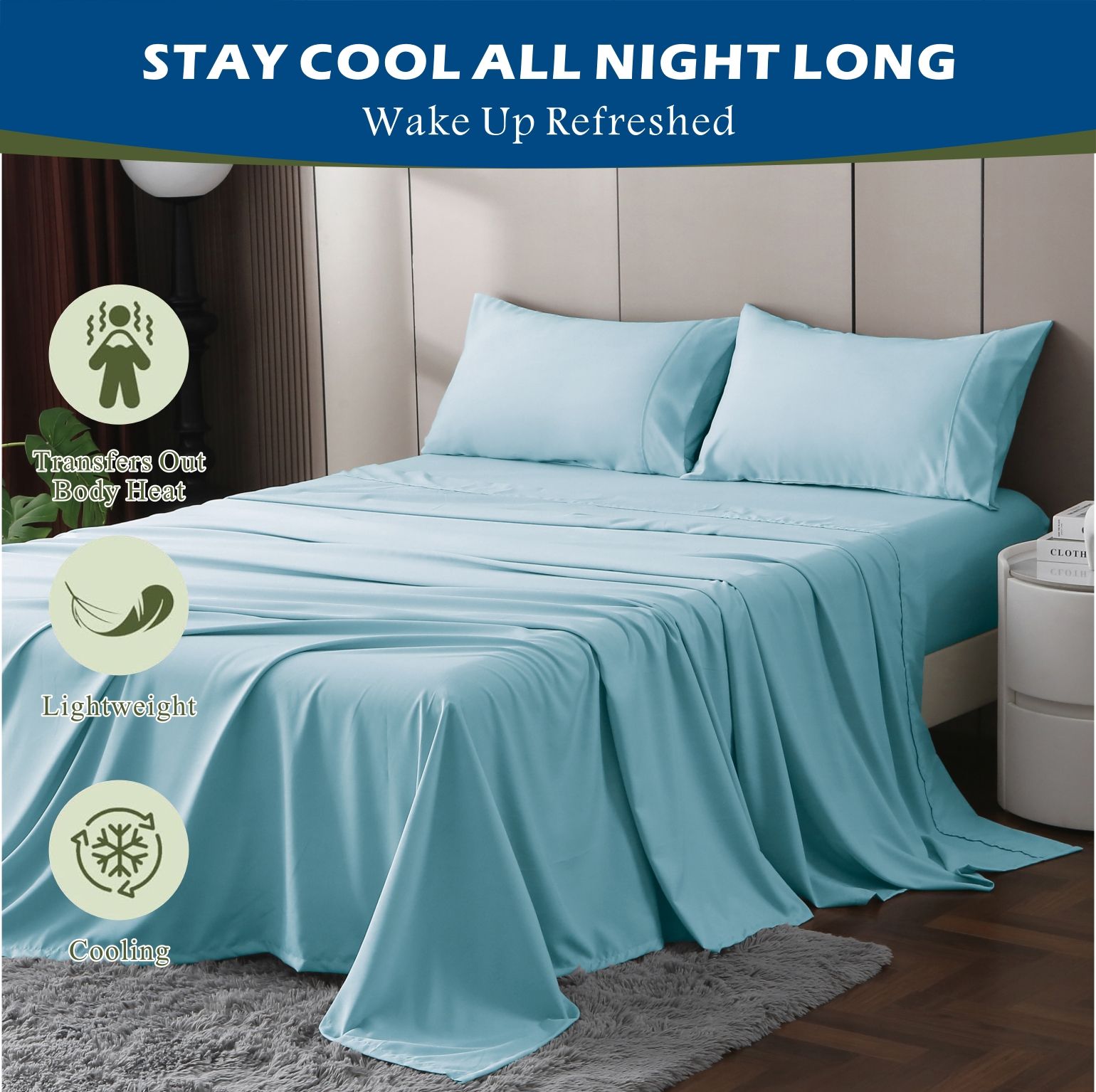 3 Piece Hotel Bamboo Cooling Sheet Set -Ultra Soft 2000TC Breathable Bed Sheets Set with 37 Centimetre Deep V1317-ZXW9-AUKS-4JT-QL