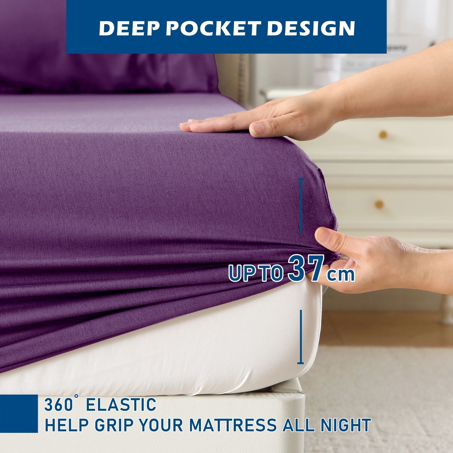 3 Piece Hotel Bamboo Cooling Sheet Set -Ultra Soft 2000TC Breathable Bed Sheets Set with 37 Centimetre Deep Pocket-Cooling Sheets for Hot Sleepers(Purple,King Single)