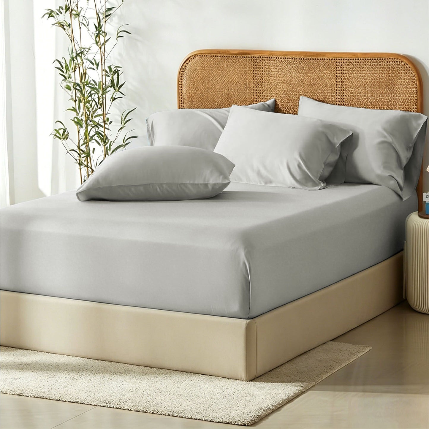 3 Piece Hotel Bamboo Cooling Fitted Sheet Set & Pillowcase -Ultra Soft 2000TC Breathable Fitted Bed Sheets V1317-ZXW9-AUQ-3JT-CL-YH