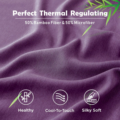 3 Piece Hotel Bamboo Cooling Fitted Sheet Set & Pillowcase -Ultra Soft 2000TC Breathable Fitted Bed Sheets Set with 37 Centimetre Deep Pocket-Cooling Sheets for Hot Sleepers(Purple,Queen)