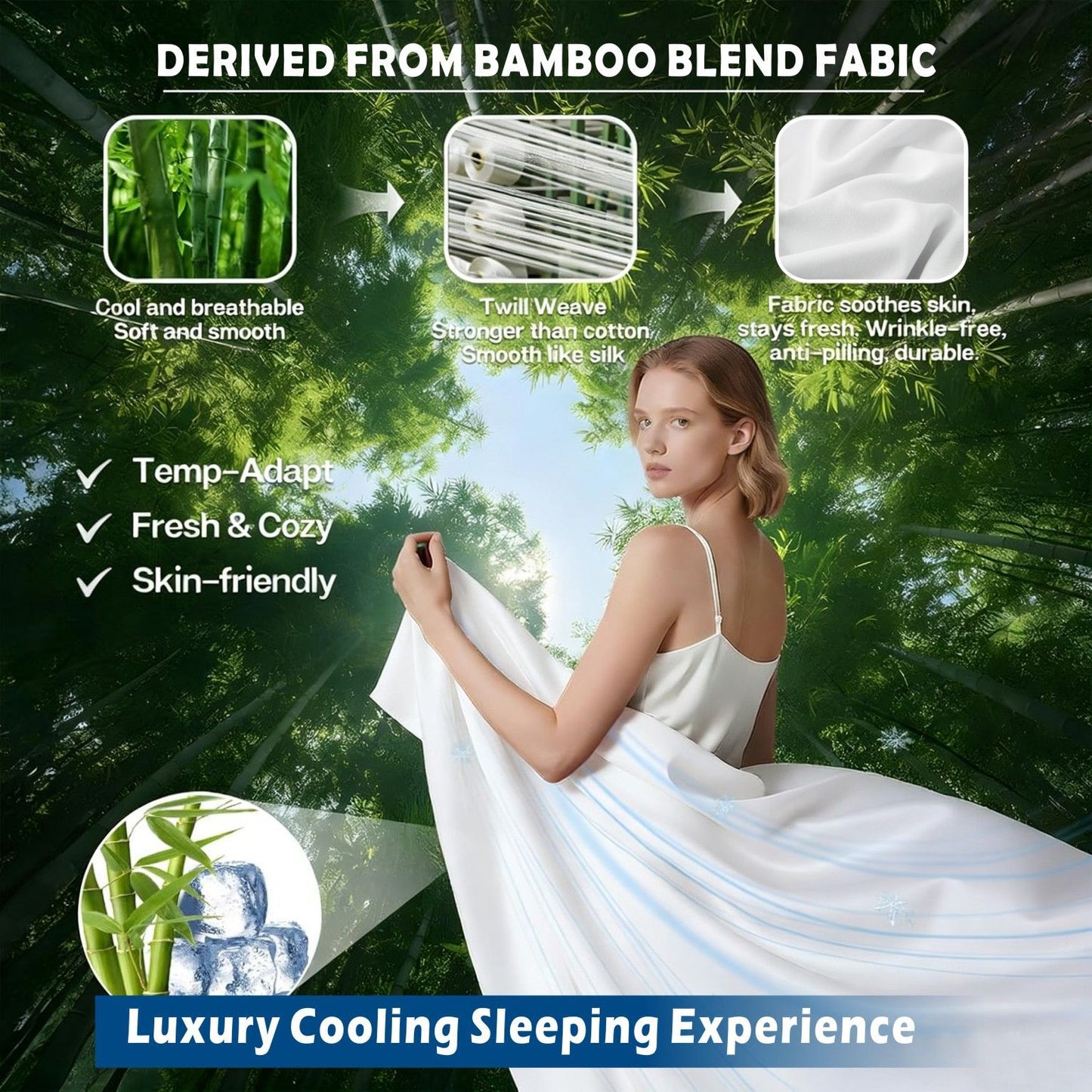 4 Piece Hotel Bamboo Cooling Sheet Set -Ultra Soft 2000TC Breathable Bed Sheets Set with 37 Centimetre Deep V1317-ZXW9-AUQ-4JT-BAI