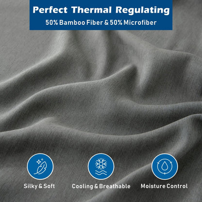 4 Piece Hotel Bamboo Cooling Sheet Set -Ultra Soft 2000TC Breathable Bed Sheets Set with 37 Centimetre Deep V1317-ZXW9-AUQ-4JT-HUI
