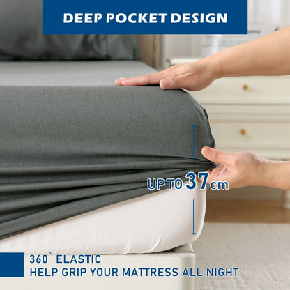 4 Piece Hotel Bamboo Cooling Sheet Set -Ultra Soft 2000TC Breathable Bed Sheets Set with 37 Centimetre Deep V1317-ZXW9-AUQ-4JT-HUI