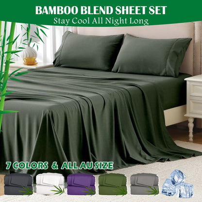4 Piece Hotel Bamboo Cooling Sheet Set -Ultra Soft 2000TC Breathable Bed Sheets Set with 37 Centimetre Deep V1317-ZXW9-AUQ-4JT-JL