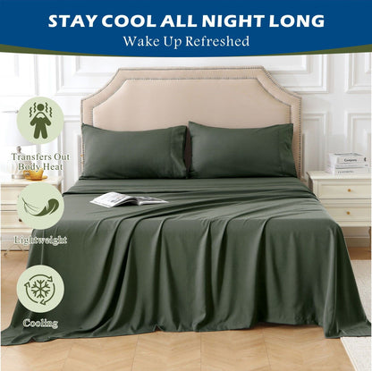 4 Piece Hotel Bamboo Cooling Sheet Set -Ultra Soft 2000TC Breathable Bed Sheets Set with 37 Centimetre Deep V1317-ZXW9-AUQ-4JT-JL