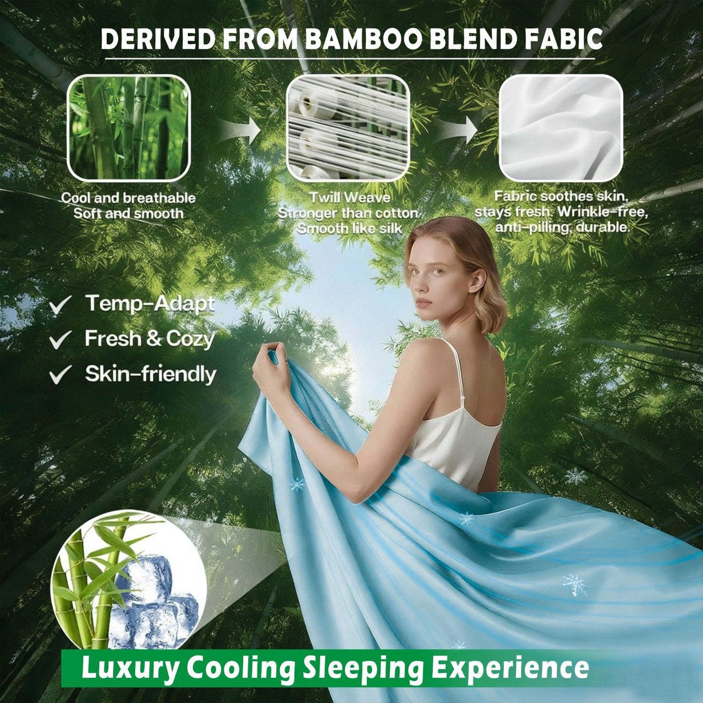 4 Piece Hotel Bamboo Cooling Sheet Set -Ultra Soft 2000TC Breathable Bed Sheets Set with 37 Centimetre Deep V1317-ZXW9-AUQ-4JT-QL