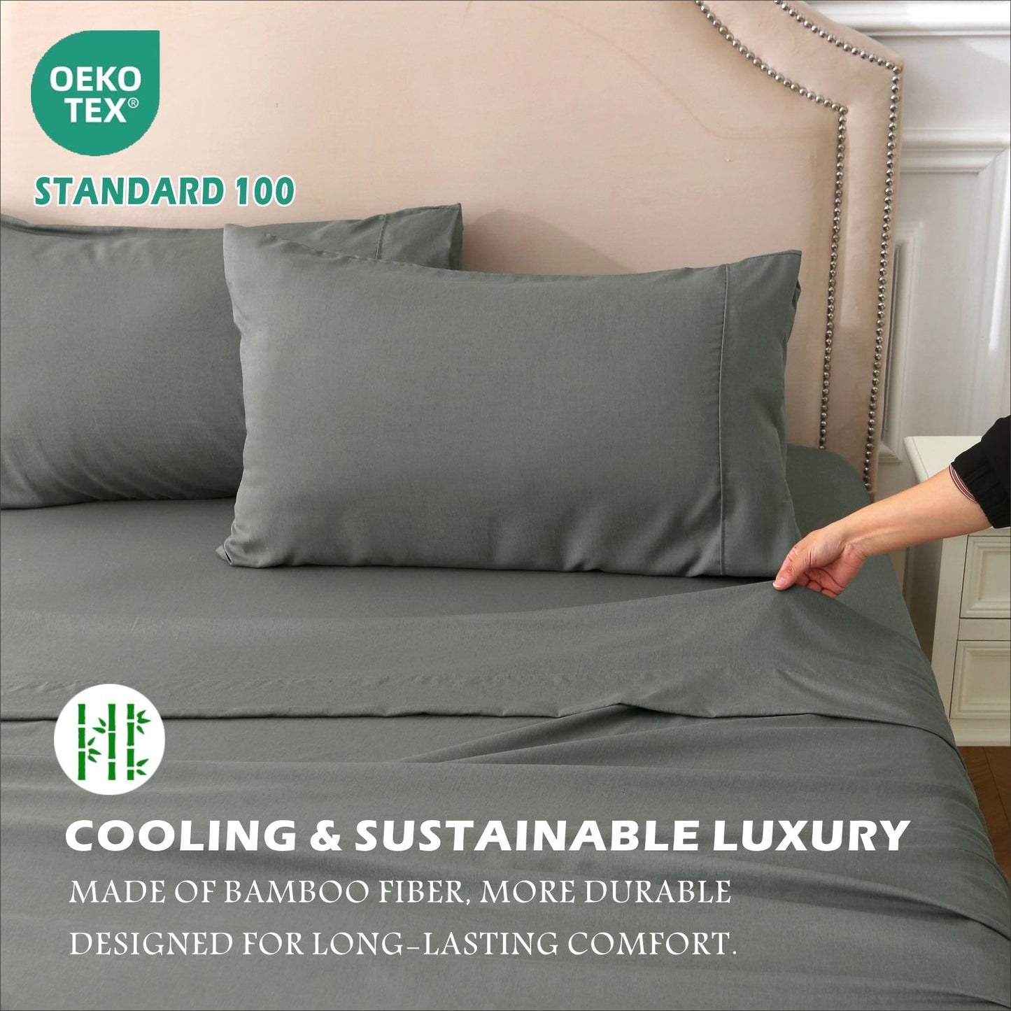 3 Piece Hotel Bamboo Cooling Sheet Set -Ultra Soft 2000TC Breathable Bed Sheets Set with 37 Centimetre Deep V1317-ZXW9-AUS-4JT-HUI