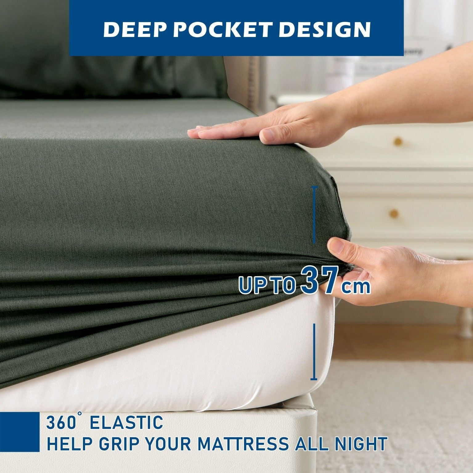 3 Piece Hotel Bamboo Cooling Sheet Set -Ultra Soft 2000TC Breathable Bed Sheets Set with 37 Centimetre Deep Pocket-Cooling Sheets for Hot Sleepers(Olive green,Single)
