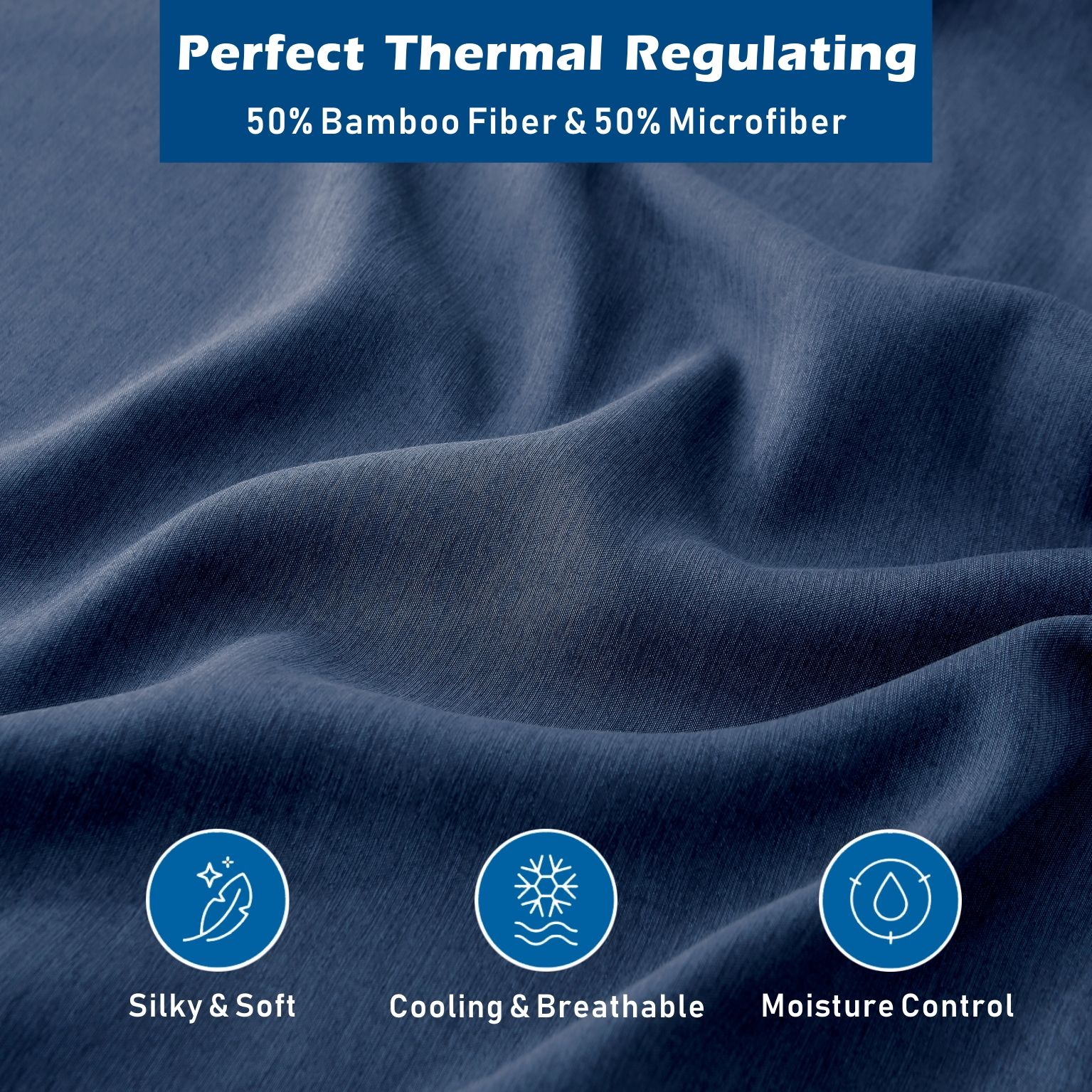 3 Piece Hotel Bamboo Cooling Sheet Set -Ultra Soft 2000TC Breathable Bed Sheets Set with 37 Centimetre Deep Pocket-Cooling Sheets for Hot Sleepers(Navy,Single)
