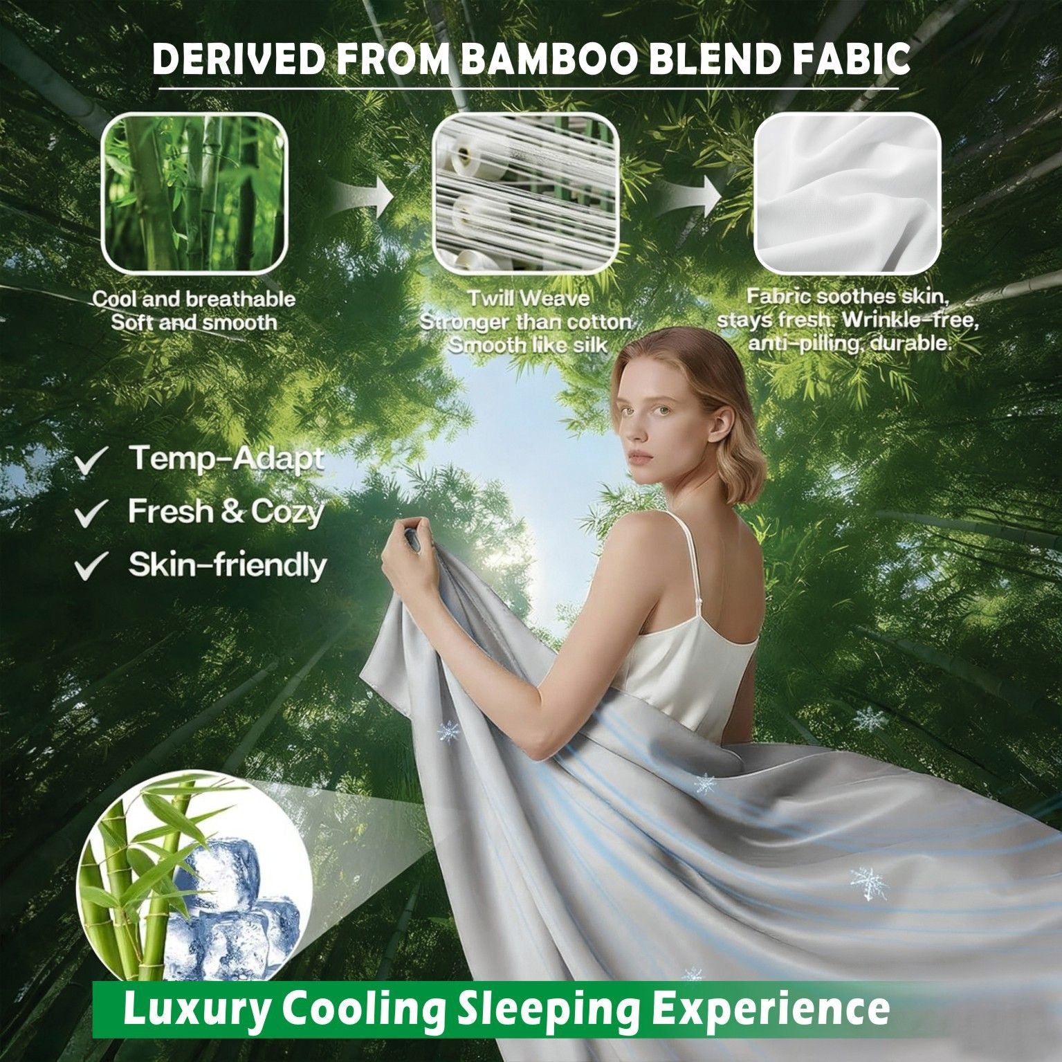 3 Piece Hotel Bamboo Cooling Sheet Set -Ultra Soft 2000TC Breathable Bed Sheets Set with 37 Centimetre Deep V1317-ZXW9-AUS-4JT-YH