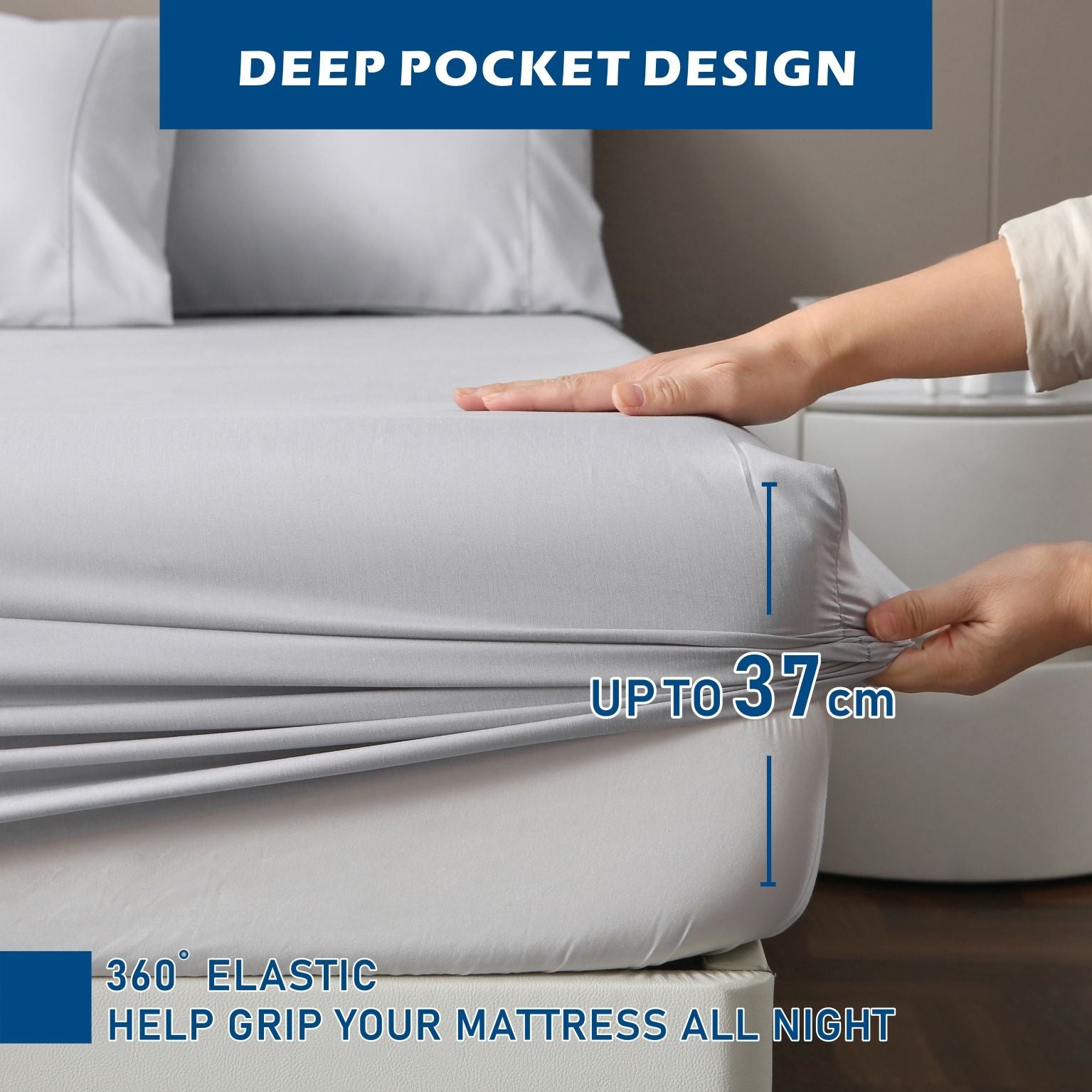 3 Piece Hotel Bamboo Cooling Sheet Set -Ultra Soft 2000TC Breathable Bed Sheets Set with 37 Centimetre Deep V1317-ZXW9-AUS-4JT-YH