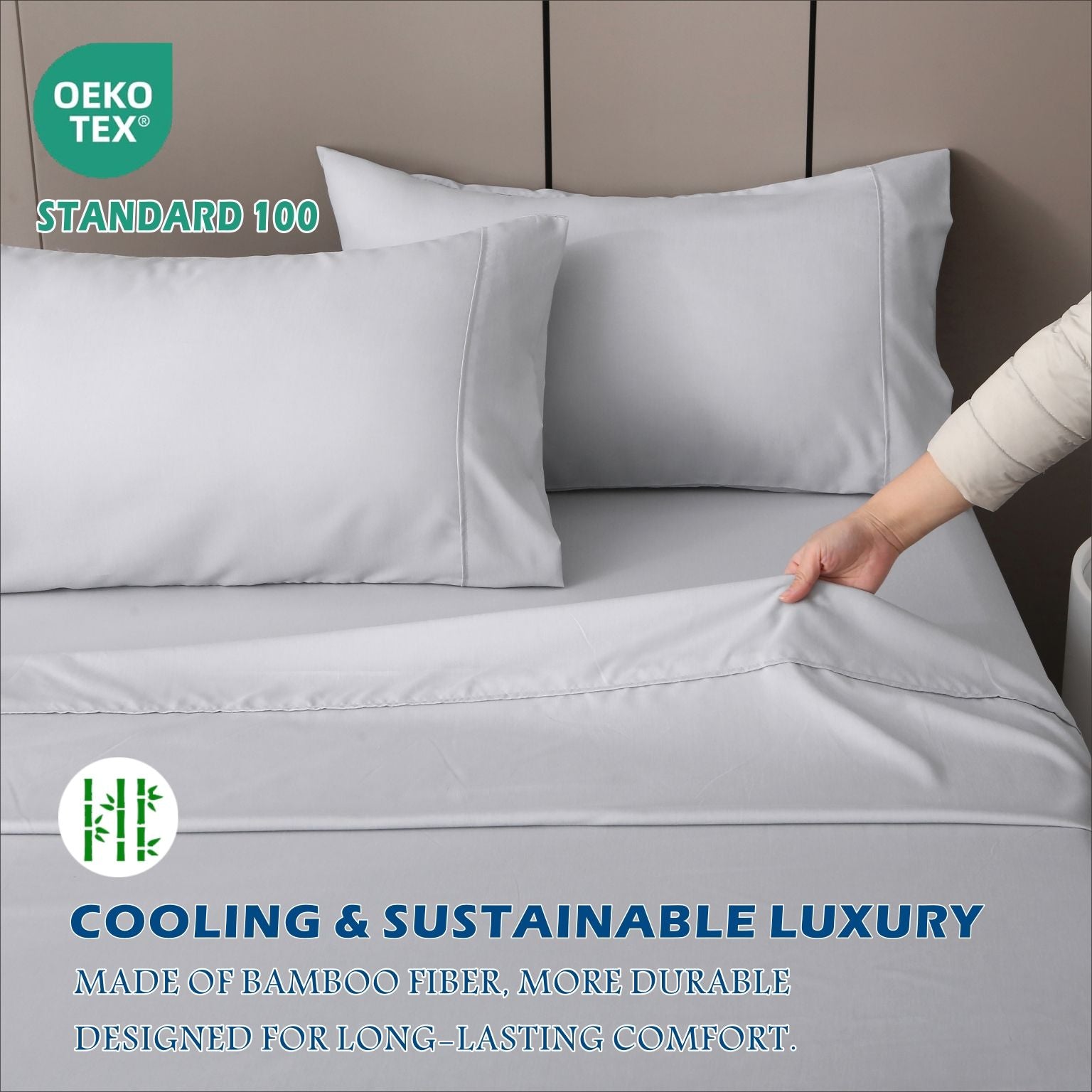 3 Piece Hotel Bamboo Cooling Sheet Set -Ultra Soft 2000TC Breathable Bed Sheets Set with 37 Centimetre Deep V1317-ZXW9-AUS-4JT-YH