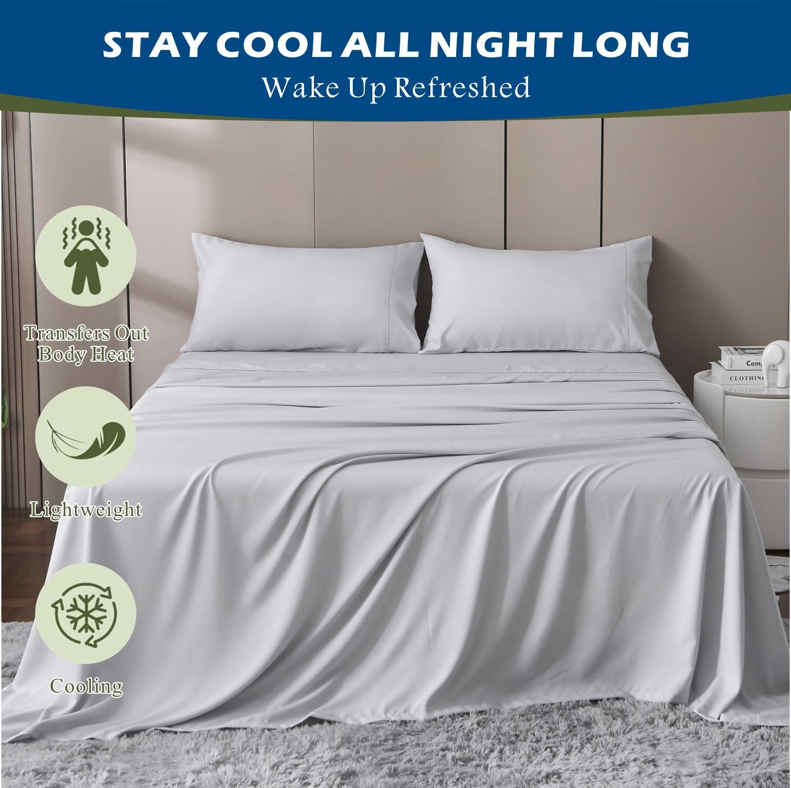 3 Piece Hotel Bamboo Cooling Sheet Set -Ultra Soft 2000TC Breathable Bed Sheets Set with 37 Centimetre Deep V1317-ZXW9-AUS-4JT-YH
