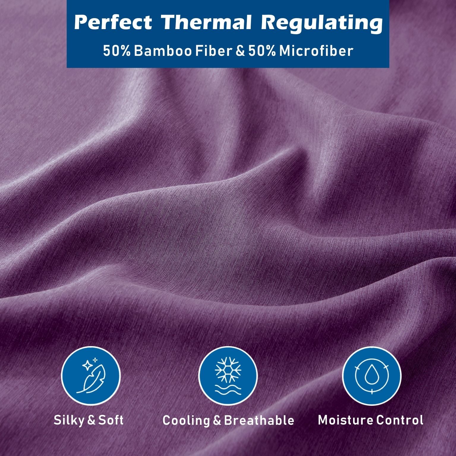 3 Piece Hotel Bamboo Cooling Sheet Set -Ultra Soft 2000TC Breathable Bed Sheets Set with 37 Centimetre Deep Pocket-Cooling Sheets for Hot Sleepers(Purple,Single)
