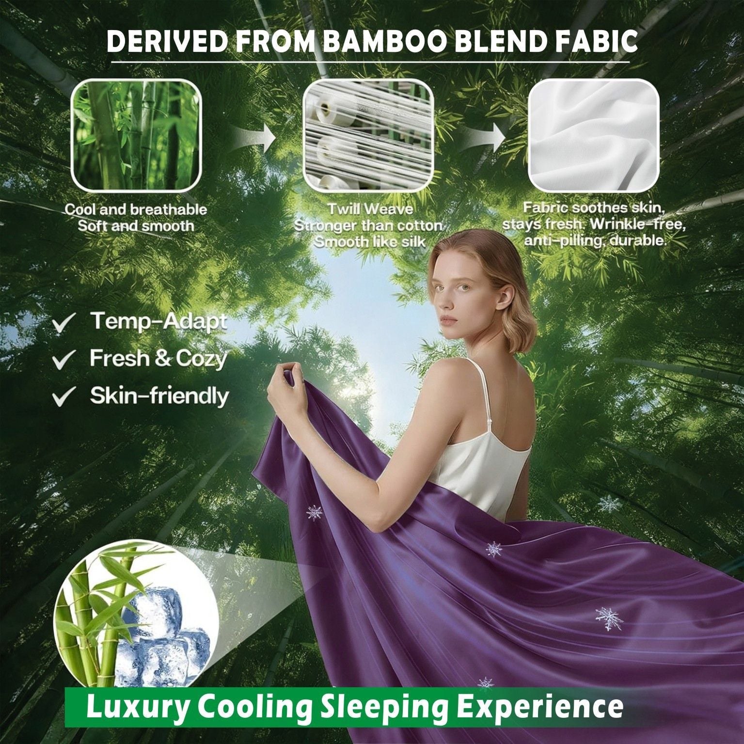3 Piece Hotel Bamboo Cooling Sheet Set -Ultra Soft 2000TC Breathable Bed Sheets Set with 37 Centimetre Deep Pocket-Cooling Sheets for Hot Sleepers(Purple,Single)