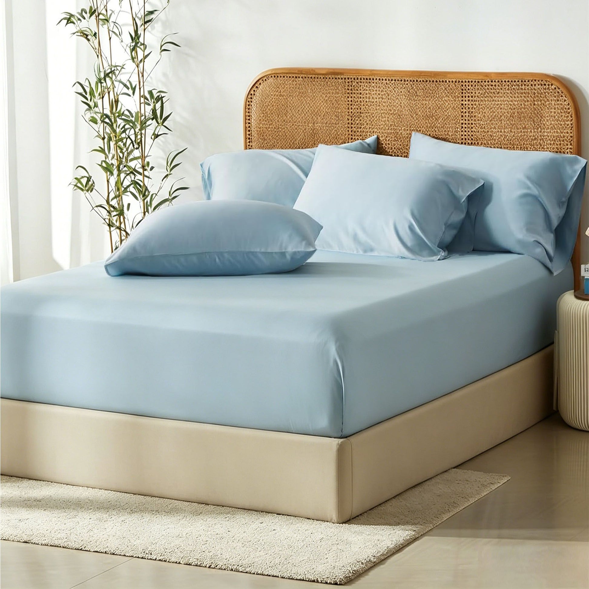 3 Piece Hotel Bamboo Cooling Fitted Sheet Set & Pillowcase -Ultra Soft 2000TC Breathable Fitted Bed Sheets V1317-ZXW9-AUSK-3JT-CL-QL