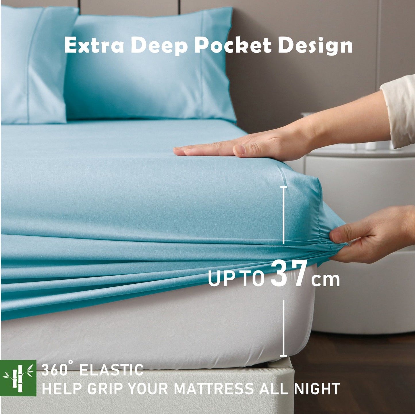 3 Piece Hotel Bamboo Cooling Fitted Sheet Set & Pillowcase -Ultra Soft 2000TC Breathable Fitted Bed Sheets V1317-ZXW9-AUSK-3JT-CL-QL