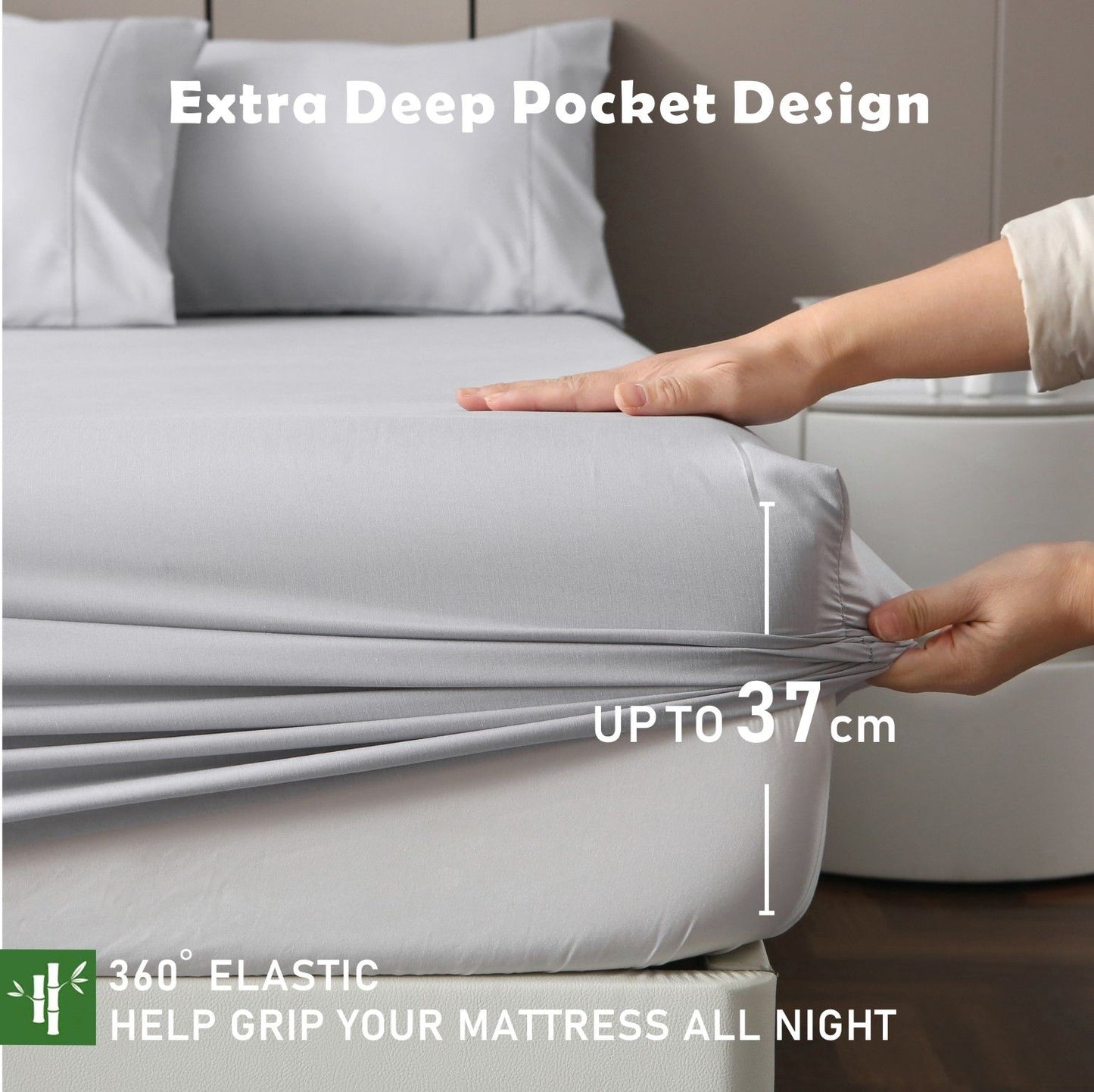 3 Piece Hotel Bamboo Cooling Fitted Sheet Set & Pillowcase -Ultra Soft 2000TC Breathable Fitted Bed Sheets V1317-ZXW9-AUSK-3JT-CL-YH