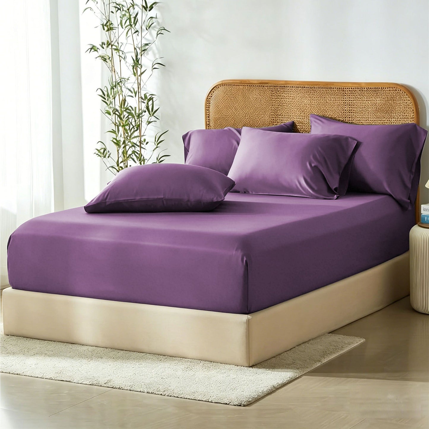 3 Piece Hotel Bamboo Cooling Fitted Sheet Set & Pillowcase -Ultra Soft 2000TC Breathable Fitted Bed Sheets V1317-ZXW9-AUSK-3JT-CL-ZI