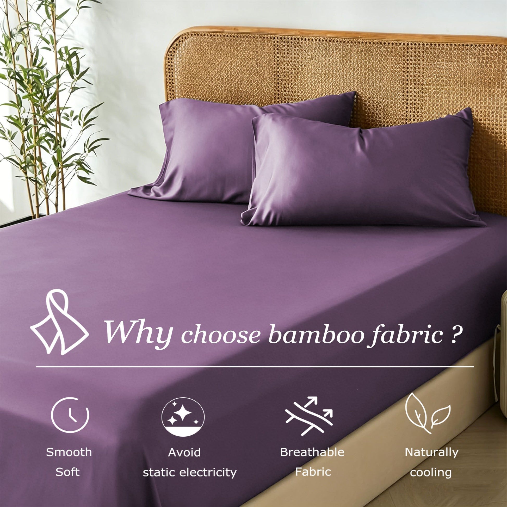 3 Piece Hotel Bamboo Cooling Fitted Sheet Set & Pillowcase -Ultra Soft 2000TC Breathable Fitted Bed Sheets V1317-ZXW9-AUSK-3JT-CL-ZI