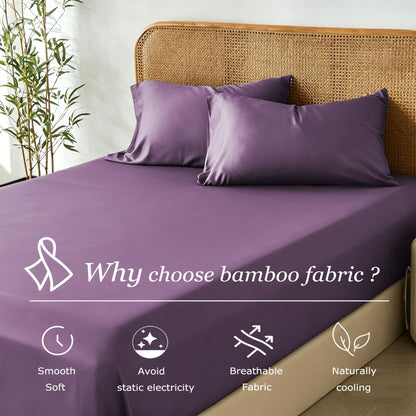 3 Piece Hotel Bamboo Cooling Fitted Sheet Set & Pillowcase -Ultra Soft 2000TC Breathable Fitted Bed Sheets V1317-ZXW9-AUSK-3JT-CL-ZI