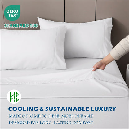 4 Piece Hotel Bamboo Cooling Sheet Set -Ultra Soft 2000TC Breathable Bed Sheets Set with 37 Centimetre Deep V1317-ZXW9-AUSK-4JT-BAI