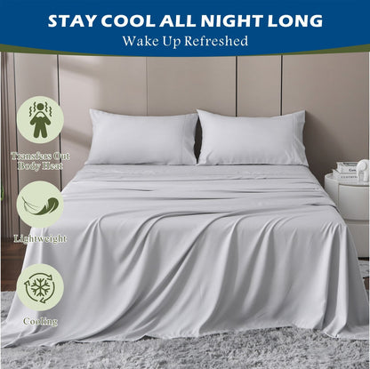4 Piece Hotel Bamboo Cooling Sheet Set -Ultra Soft 2000TC Breathable Bed Sheets Set with 37 Centimetre Deep V1317-ZXW9-AUSK-4JT-YH