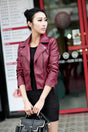 Women PU Leather Jacket Lapel Korean Style V1328-3655226348925