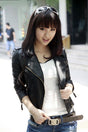 Women PU Leather Jacket Lapel Korean Style V1328-3655226348926