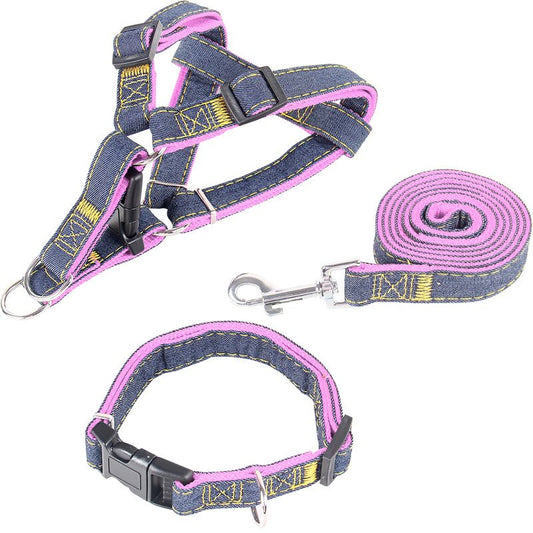 tedoora Dog Leash Harness Set Nylon 120cm Pink three-piece set L(2.0cm long 120cm) V1328-4130831253745