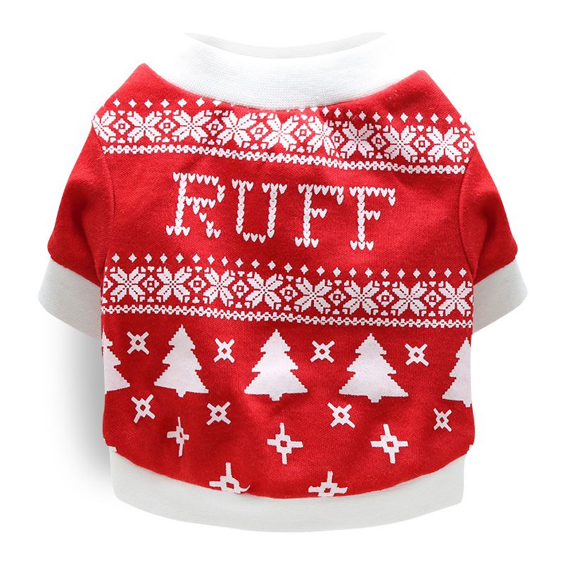 DROOLING DOG Pet Dog Cat Clothes Cotton T Shirt Red background and white border (Christmas tree) V1328-4411830142348