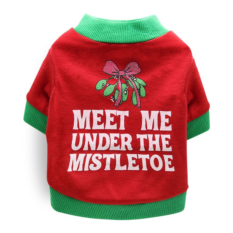 DROOLING DOG Pet Dog Cat Clothes Cotton T Shirt Red background with green edge (leaves) M V1328-4411830142388