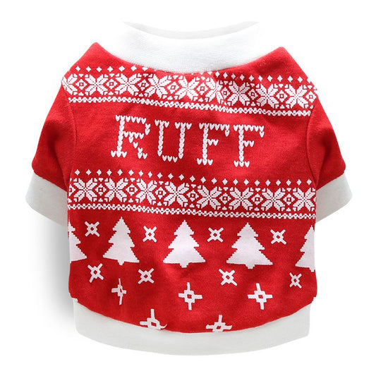 DROOLING DOG Pet Dog Cat Clothes Cotton T Shirt Red background and white border (Christmas tree) V1328-4411830142402