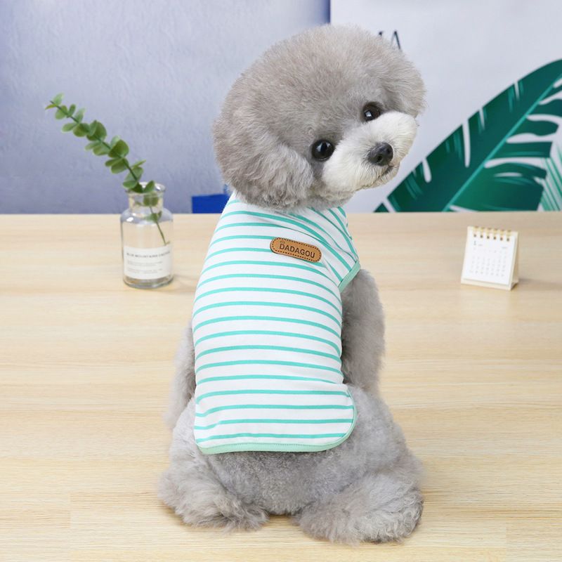 DADAGOU Dog Vest Cotton Striped Casual Pet Clothing 21 Casual Striped Vest-Green M V1328-4578239685602